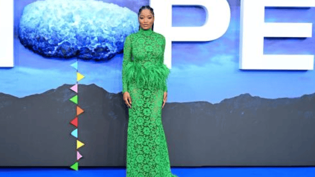 Keke Palmer Wore an Eye-catching Valentino Gown Made of Green Lace in Nope's Press Tour!